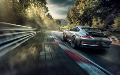 Porsche 911 GT3 RS, motion blur, 2018 autoja, raceway, superautot, saksan autoja, Porsche