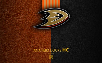 anaheim ducks, hc -, 4k -, hockey-team, nhl, leder textur, logo, emblem, national hockey league, anaheim, california, usa, hockey, western conference pacific division