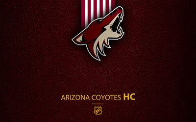 Arizona Coyotes, HC, 4K, hockey team, NHL, leather texture, logo, emblem, National Hockey League, Glendale, Arizona, USA, hockey, Western Conference, Pacific Division