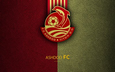 Ashdod FC, 4k, football, logo, emblem, leather texture, Israeli football club, Ligat HaAl, Ashdod, Israel, Israeli Premier League