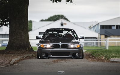 4k, BMW M3, low rider, E46, tuning, BMW s&#233;rie 3, route, gris m3, BMW