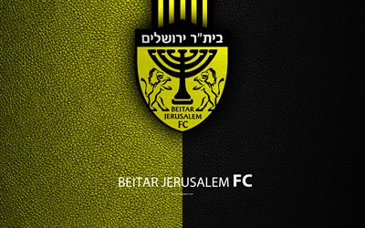 Beitar Jerusalem FC, 4k, football, logo, emblem, leather texture, Israeli football club, Ligat HaAl, Jerusalem, Israel, Israeli Premier League