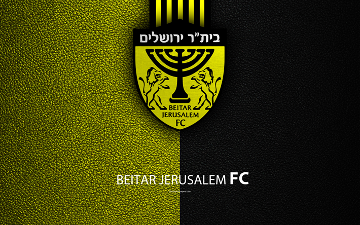 Beitar Jerusalem FC, 4k, futebol, logo, emblema, textura de couro, Israelenses futebol clube, Ligat HaAl, Jerusalem, Israel, Israelenses Premier League
