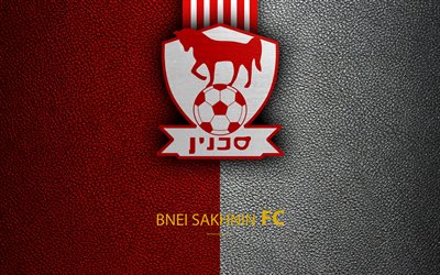 Bnei Sakhnin FC, 4k, football, logo, emblem, leather texture, Israeli football club, Ligat HaAl, Sahnin, Israel, Israeli Premier League