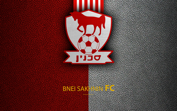 Bnei Sakhnin FC, 4k, futebol, logo, emblema, textura de couro, Israelenses futebol clube, Ligat HaAl, Sahnin, Israel, Israelenses Premier League