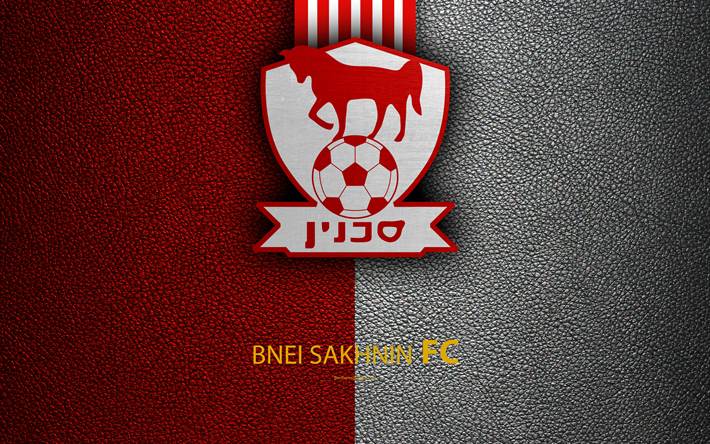 Bnei Sakhnin FC, 4k, calcio, logo, simbolo, texture in pelle, Israeliano football club, Ligat HaAl, Sahnin, Israele, Israeliano Premier League