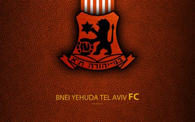 bnei yehuda tel aviv fc, 4k, fu&#223;ball, logo, bnei-emblem, leder textur, israelischen fu&#223;ball-club, ligat haal, tel aviv, israel, israelische premier league