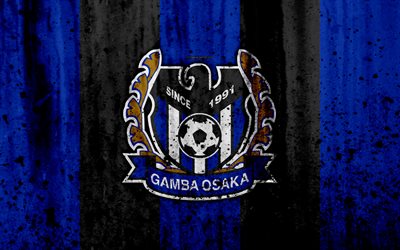 FC Gamba Osaka, 4k, logo, J-League, taş doku, Japonya, Gamba Osaka, futbol, futbol kul&#252;b&#252;, Gamba Osaka FC