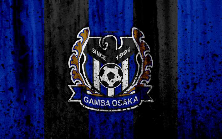 FC Gamba Osaka, 4k, logo, J-League, stone texture, Japan, Gamba Osaka, soccer, football club, Gamba Osaka FC
