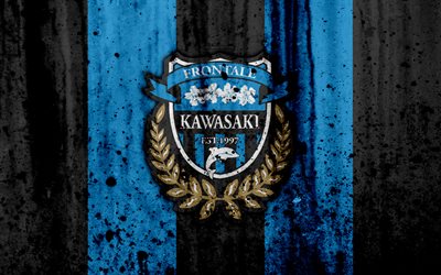 FC Kawasaki Frontale, 4k, logo, J-League, stone texture, Japan, Kawasaki Frontale, soccer, football club, Kawasaki Frontale FC