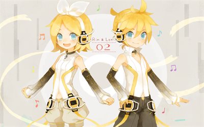 Kagamine Len, Kagamine Rin, sanat, manga, anime karakterler, Vocaloid