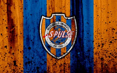 FC Shimizu S-Pulse, 4k, logo, J-League, stone texture, Japan, Shimizu S-Pulse, soccer, football club, Shimizu S-Pulse FC
