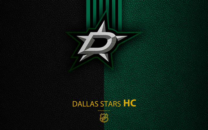 Dallas Stars, HC, 4K, equipa de h&#243;quei, NHL, textura de couro, logo, emblema, Liga Nacional De H&#243;quei, Dallas, Texas, EUA, h&#243;quei, Confer&#234;ncia Oeste, Divis&#227;o Central