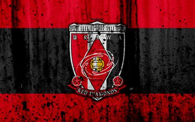FC Urawa Red Diamonds, 4k, logo, J-League, taş doku, Japonya, Urawa Red Diamonds, futbol, futbol kul&#252;b&#252; Urawa Red Diamonds FC
