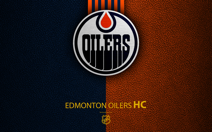 Edmonton Oilers, HC, 4K, hokey takımı, NHL, deri doku, logo, amblem, Ulusal Hokey Ligi, Edmonton, Kanada, hokey, Batı Konferansı, Pasifik B&#246;l&#252;m&#252;