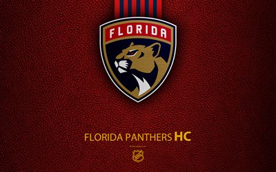 Florida Panthers, HC, 4K, hokey takımı, NHL, deri doku, logo, amblem, Ulusal Hokey Ligi, Sunrise, Florida, USA, hokey, Doğu Konferansı, Atlantik grubu