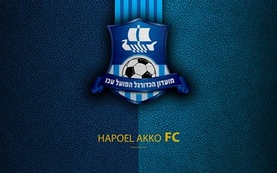 Hapoel Acre FC, 4k, football, logo, emblem, leather texture, Israeli football club, Ligat HaAl, Akko, Israel, Israeli Premier League