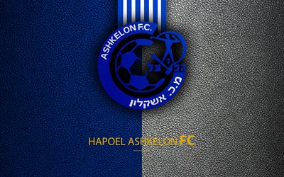 Hapoel Ashkelon FC, 4k, football, logo, emblem, leather texture, Israeli football club, Ligat HaAl, Ashkelon, Israel, Israeli Premier League