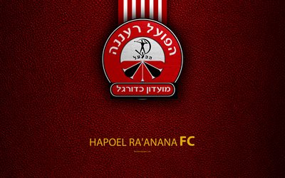 Hapoel Raanana FC, 4k, football, logo, emblem, leather texture, Israeli football club, Ligat HaAl, Raanana, Israel, Israeli Premier League