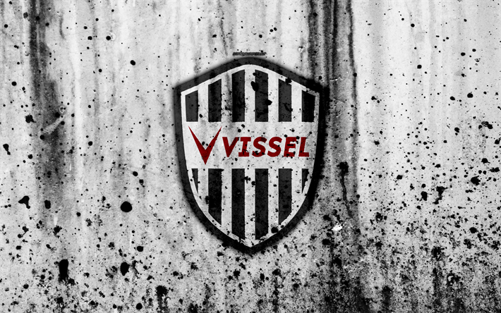 FC Vissel Kobe, 4k, logo, J-League, stone texture, Japan, Vissel Kobe, soccer, football club, Vissel Kobe FC