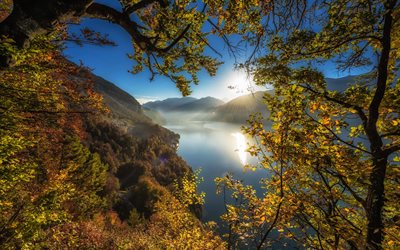 Lake Thun, mountain lake, autumn landscape, mountains, autumn, Bernese Highlands, Bernese Oberland, Switzerland, Thunersee