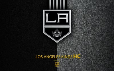 Los Angeles Kings, HC, 4K, hockey team, NHL, leather texture, logo, emblem, National Hockey League, Los Angeles, California, USA, hockey, Western Conference, Pacific Division