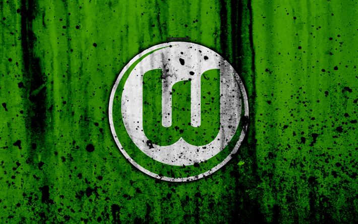 FC Wolfsburg, 4k, logo, Bundesliga, taş doku, Almanya, Wolfsburg, futbol, futbol kul&#252;b&#252;, Wolfsburg FC