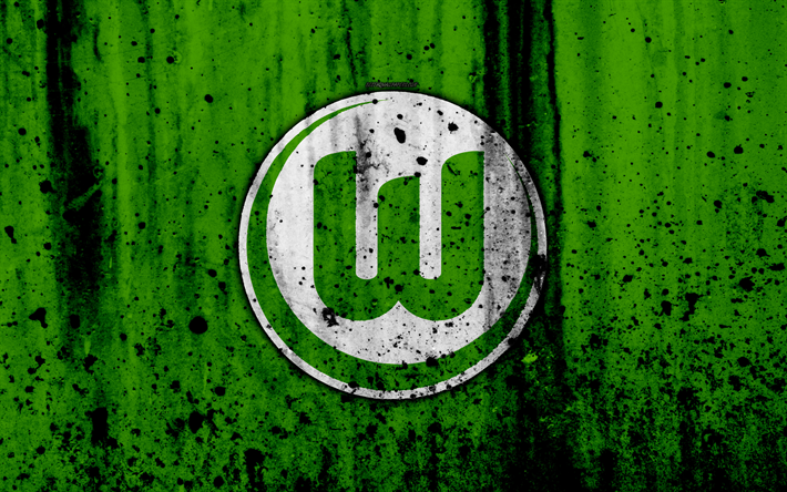 FC Wolfsburg, 4k, logotyp, Bundesliga, sten struktur, Tyskland, Wolfsburg, fotboll, football club, Wolfsburg-FC