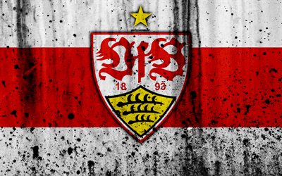 FC Stoccarda, 4k, logo, Bundesliga, pietra, texture, Germania, Stoccarda, il calcio, il football club, Stoccarda FC