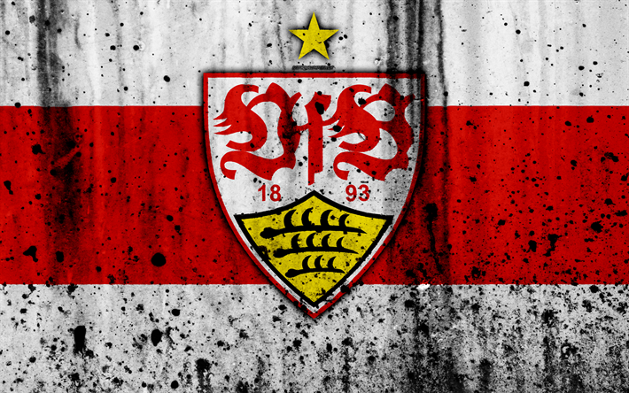 FC Stuttgart, 4k, logo, Bundesliga, stone texture, Germany, Stuttgart, soccer, football club, Stuttgart FC