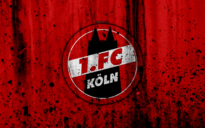 FC Koln, 4k, logo, Bundesliga, stone texture, Germany, FC Cologne, Koln, soccer, football club, Koln FC