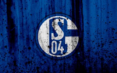L&#39;FC Schalke 04, 4k, logo, Bundesliga, pietra, texture, Germania, Schalke 04, il calcio, il football club, Schalke 04 FC