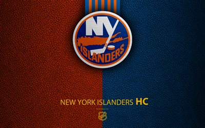 New York Islanders, HC, 4K, squadra di hockey, NHL, texture in pelle, NY Islanders logo, stemma, National Hockey League, New York, USA, hockey, Eastern Conference, Metropolitan Division