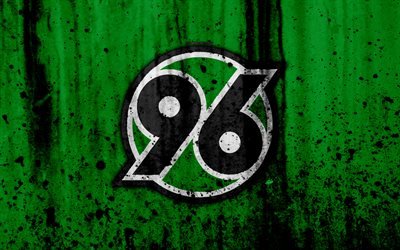 FC Hannover 96, 4k, logo, Bundesliga, stone texture, Germany, Hannover 96, soccer, football club, Hannover 96 FC