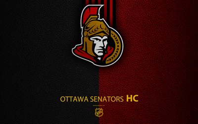 Ottawa Senators, HC, 4K, Canadian hockey team, NHL, leather texture, logo, emblem, National Hockey League, Ottawa, Ontario, Canada, USA, hockey, Eastern Conference, Atlantic Division
