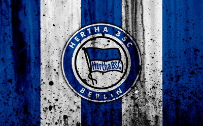 FC Hertha, 4k, logo, Bundesliga, pietra, texture, Germania, Hertha, il calcio, il football club, Hertha FC