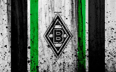 FC Borussia M&#246;nchengladbach, 4k, logotyp, Bundesliga, sten struktur, Tyskland, Borussia M&#246;nchengladbach, fotboll, football club, Borussia M&#246;nchengladbach-FC