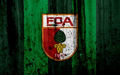 FC Augsburg, 4k, logo, Bundesliga, stone texture, Germany, Augsburg, soccer, football club, Augsburg FC