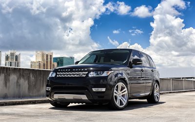 O Range Rover Sport, 2017, Forgiato rodas, 4k, ajuste, preto luxuoso SUV, Carros brit&#226;nicos, Land rover