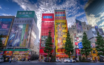 Tokyo, byggnader, street, HDR, Asien, Japan