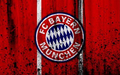 FC Bayern Munich, 4k, logo, Bundesliga, stone texture, Germany, Bayern Munich, soccer, football club, Bayern Munich FC