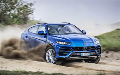 Lamborghini Urus, motion blur, 2018 autoja, offroad, Katumaasturit, sininen Urus, Lamborghini
