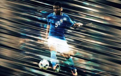 Casemiro, 4k, creative art, blades style, Brazil national football team, Brazilian footballer, Brazil, blue creative background, football