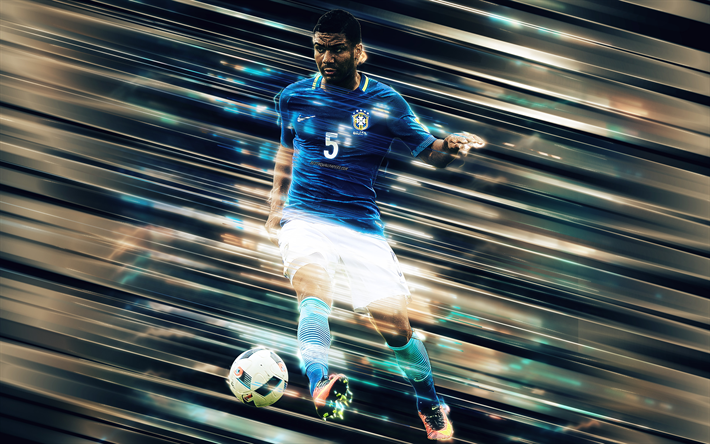 Casemiro, 4k, art cr&#233;atif, lames de style, Br&#233;sil &#233;quipe nationale de football, footballeur Br&#233;silien, le Br&#233;sil, bleu, cr&#233;atif, fond, football