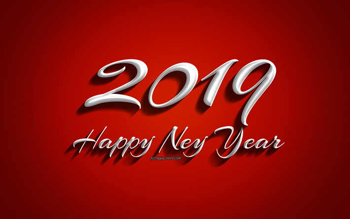 سنة جديدة سعيدة عام 2019, الرجعية الطباعة, الإبداعية, سنة 2019, خلفية حمراء, عيد الميلاد الديكور, 2019 المفاهيم