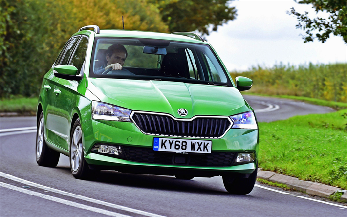 Skoda Fabia Estate, road, 2018 cars, wagons, green Fabia, Skoda