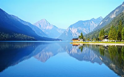 Plansee湖, HDR, 夏, 山々, 欧州, チロル, オーストリア