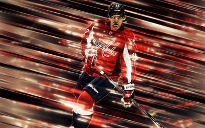 Jakub Vrana, 4k, Washington Capitals, Tjeckiska spelare, hockey-spelare, NHL, USA, kreativ konst, hockey, röd snygg bakgrund, National Hockey League