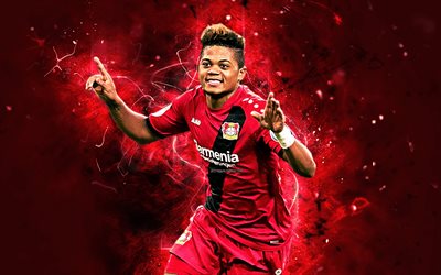 Leon Bailey, tavoite, jamaikan jalkapalloilijat, Bayer Leverkusen FC, jalkapallo, Bailey, Bundesliiga, neon valot, abstrakti taide