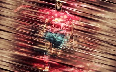 Romelu Lukaku, 4k, creative art, ter&#228;t tyyli, Manchester United, Belgian jalkapalloilija, Premier League, MU FC, Englanti, punainen tausta, jalkapallo, Lukaku